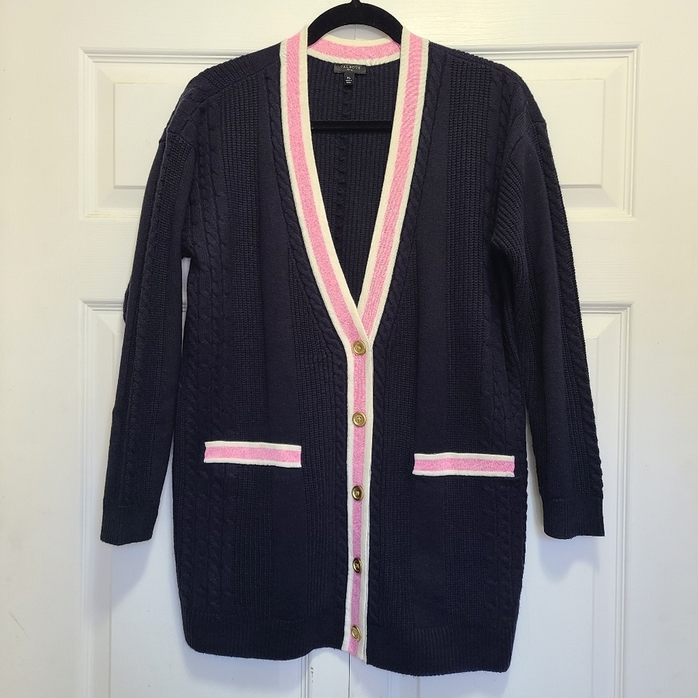 Talbots CABLE KNIT CARDIGAN TIPPED M petite